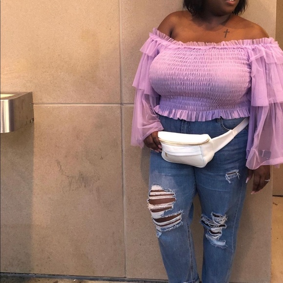Eloquii Tops - Lilac colored flare sleeve shoulder less top